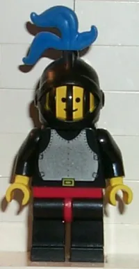 LEGO Breastplate - Black, Black Legs with Red Hips, Black Grille Helmet, Blue Plume, Black Plastic Cape minifigure