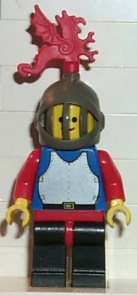 LEGO Breastplate - Blue with Red Arms, Black Legs with Red Hips, Dark Gray Grille Helmet, Red Plume Dragon minifigure