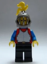 LEGO Breastplate - Red with Blue Arms, Black Legs, Dark Gray Grille Helmet, Yellow Plume, Blue Plastic Cape minifigure