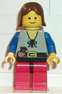 LEGO Peasant - Red Legs with Black Hips, Brown Female Hair minifigure