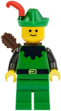 LEGO Forestman - Black, Green Hat, Red Feather, Quiver minifigure