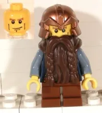 LEGO Fantasy Era - Dwarf, Dark Brown Beard, Copper Helmet with Studded Bands, Sand Blue Arms, Vertical Cheek Lines minifigure