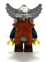 LEGO Fantasy Era - Dwarf, Dark Orange Beard, Metallic Silver Helmet with Wings, Dark Blue Arms minifigure
