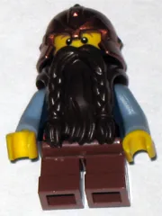 LEGO Fantasy Era - Dwarf, Dark Brown Beard, Copper Helmet with Studded Bands, Sand Blue Arms, Smirk minifigure