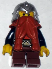 LEGO Fantasy Era - Dwarf, Dark Orange Beard, Metallic Silver Helmet with Studded Bands, Dark Blue Arms, Brown Eyebrows, Thin Grin minifigure