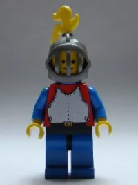 LEGO Breastplate - Red with Blue Arms, Blue Legs with Black Hips, Dark Gray Grille Helmet, Yellow Plume, Blue Plastic Cape minifigure