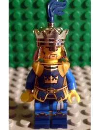 LEGO Fantasy Era - Crown King, No Cape, Printed Legs, Dark Blue Plume minifigure