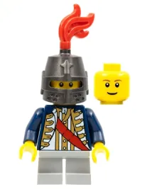 LEGO Red Sash, Helmet Closed, Light Bluish Gray Legs Short, Reddish Brown Eyebrows minifigure