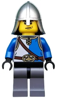 LEGO Castle - King's Knight Blue and White with Chest Strap and Crown Belt, Helmet with Neck Protector, Angry Eyebrows and Scowl minifigure
