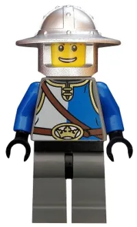 LEGO Castle - King's Knight Blue and White with Chest Strap and Crown Belt, Helmet with Broad Brim, Open Grin minifigure