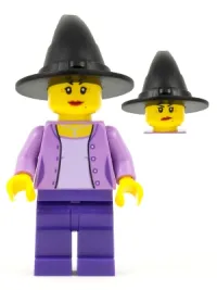 LEGO Witch, Female, Medium Lavender Jacket with Necklace, Dark Purple Legs, Black Witch Hat minifigure