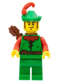 LEGO Forestman - Red, Green Hat, Red Feather, Quiver, Detailed Face and Torso minifigure