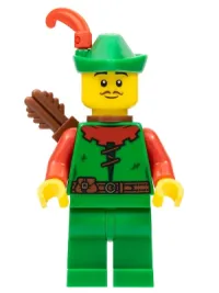 LEGO Forestman - Red, Green Hat, Red Feather, Quiver, Moustache minifigure