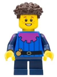LEGO Peasant - Child, Dark Blue Short Legs, Dark Brown Coiled Hair minifigure
