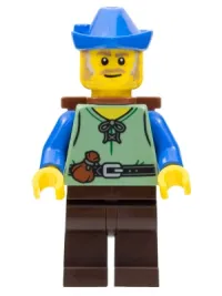 LEGO Peasant - Male, Dark Brown Legs, Blue Hat, D-Basket minifigure