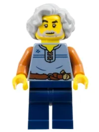 LEGO Tapestry Weaver - Sand Blue Vest, Dark Blue Legs, Light Bluish Gray Wavy Hair minifigure
