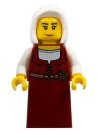 LEGO Innkeeper - Female, Dark Red Dress, White Hood minifigure