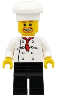 LEGO Chef - White Torso with 8 Buttons, Black Legs, Beard Around Mouth minifigure