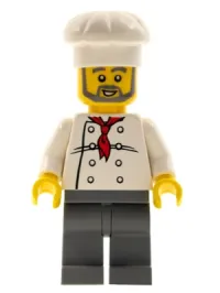 LEGO Chef - White Torso with 8 Buttons, Dark Bluish Gray Legs, Gray Beard minifigure