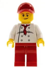 LEGO Chef - White Torso with 8 Buttons, Red Legs and Red Cap with Hole (City Square Hot Dog Vendor) minifigure