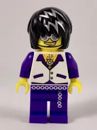 LEGO Musician - Male, White Vest with Dark Purple Open Shirt, Dark Purple Pants with Silver Trim minifigure