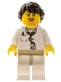 LEGO Doctor - Lab Coat Stethoscope and Thermometer, White Legs with Tan Hips, Long French Braided Female Hair (5002146) minifigure