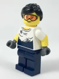 LEGO City Jungle Mechanic Female - Black Ponytail, Orange Goggles, White T-Shirt with Oil Stains, Dark Blue Legs minifigure