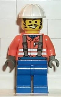 LEGO Construction Worker - Orange Shirt, White Construction Helmet minifigure