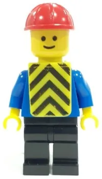 LEGO Plain Blue Torso with Blue Arms, Black Legs, Red Construction Helmet, Yellow Chevron Vest (Printed) minifigure