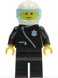 LEGO Police - Zipper with Badge, Black Legs, White Helmet, Trans-Light Blue Visor minifigure
