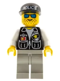 LEGO Police - Sheriff Star and 2 Pockets, Light Gray Legs, White Arms, Black Cap with Police Pattern minifigure