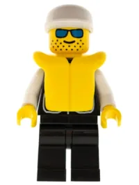 LEGO Police - Sheriff Star and 2 Pockets, Black Legs, White Arms, White Cap, Life Jacket, Blue Sunglasses minifigure