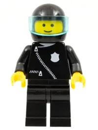 LEGO Police - Zipper with Badge, Black Legs, Black Helmet, Trans-Light Blue Visor minifigure