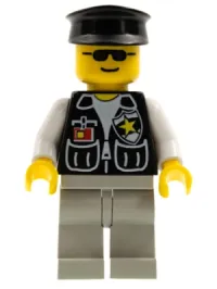 LEGO Police - Sheriff Star and 2 Pockets, Light Gray Legs, White Arms, Black Hat minifigure