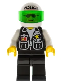 LEGO Police - Sheriff Star and 2 Pockets, Black Legs, White Arms, White Helmet with Police Pattern, Trans-Green Visor minifigure