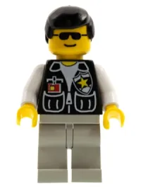 LEGO Police - Sheriff Star and 2 Pockets, Light Gray Legs, White Arms, Black Male Hair minifigure