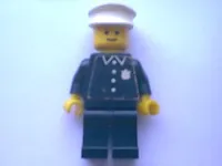 LEGO Police - Torso Sticker with 4 Buttons, Badge, and Collar, Black Legs, White Hat minifigure