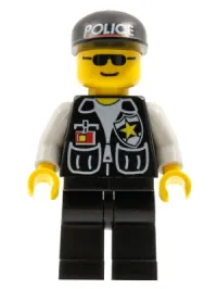 LEGO Police - Sheriff Star and 2 Pockets, Black Legs, White Arms, Black Cap with Police Pattern, Black Sunglasses minifigure