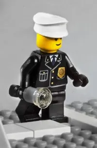 LEGO Police - City Suit with Blue Tie and Badge, Black Legs, White Hat - with Light-Up Flashlight minifigure