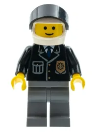 LEGO Police - City Suit with Blue Tie and Badge, Dark Bluish Gray Legs, White Helmet, Black Visor minifigure