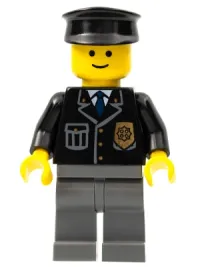 LEGO Police - City Suit with Blue Tie and Badge, Dark Bluish Gray Legs, Black Hat minifigure