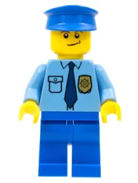 LEGO Police - City Shirt with Dark Blue Tie and Gold Badge, Blue Legs, Blue Police Hat, Crooked Smile minifigure
