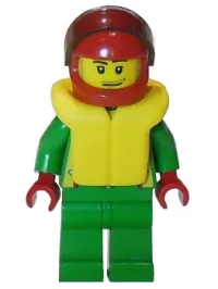 LEGO Octan - Green Jacket with Pockets, Smirk and Stubble Beard, Life Jacket minifigure
