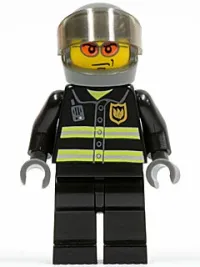 LEGO Fire - Reflective Stripes, Black Legs, Dark Bluish Gray Helmet, Trans-Black Visor minifigure