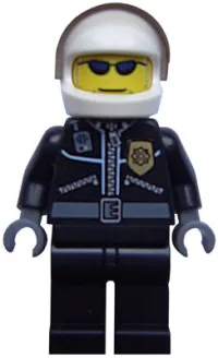 LEGO Police - City Leather Jacket with Gold Badge, White Helmet, Trans-Black Visor, Dark Blue Sunglasses minifigure