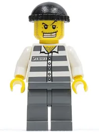 LEGO Police - Jail Prisoner 50380 Prison Stripes, Dark Bluish Gray Legs, Black Knit Cap, Gold Tooth minifigure