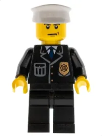 LEGO Police - City Suit with Blue Tie and Badge, Black Legs, Scowl, White Hat minifigure