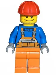 LEGO Overalls with Safety Stripe Orange, Orange Legs, Red Construction Helmet, Straight Smile minifigure