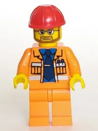 LEGO Construction Foreman - Orange Jacket with Blue Shirt, Dark Blue Tie, Red Construction Helmet minifigure
