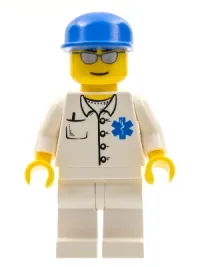 LEGO Doctor - EMT Star of Life Button Shirt, White Legs, Blue Cap, Silver Sunglasses minifigure